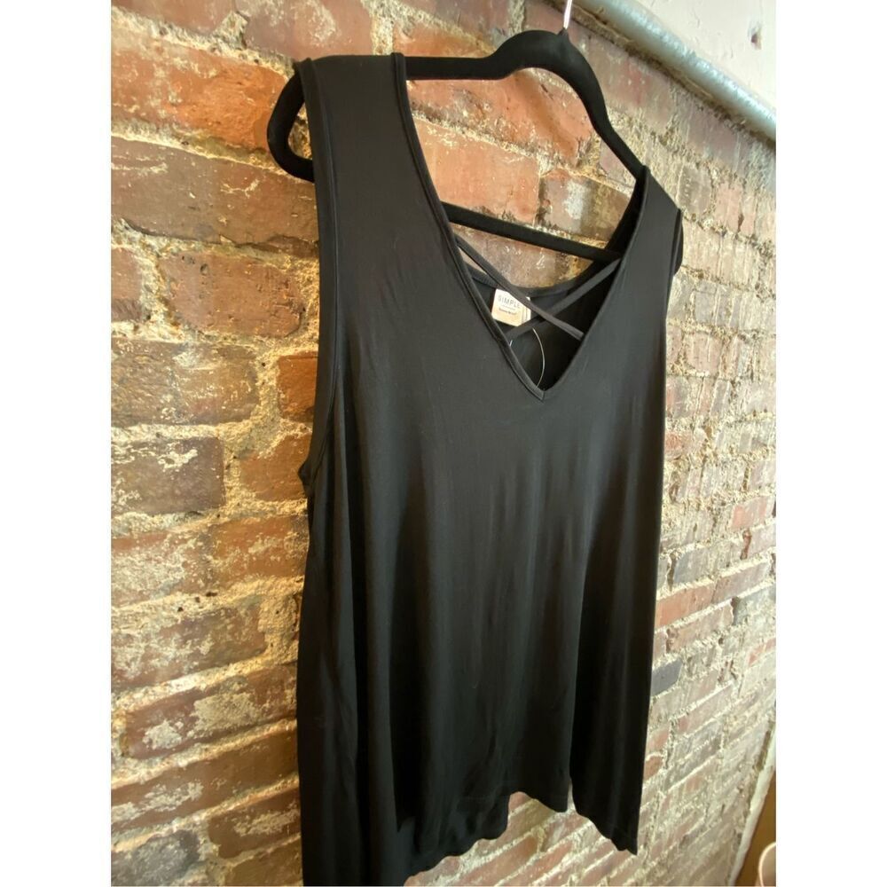 SIMPLE SUZANNE BETRO Black V-neck Crisscross Design Super Soft Jersey Knit Flowy